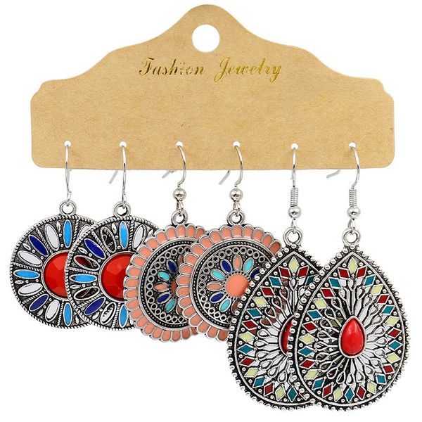 

baroque round geometric dangle earrings for women colorful natural stones flower enamel large disc drop earrings jewelry, Silver