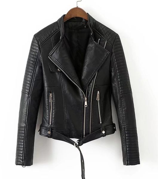 

women black pu leather biker jacket