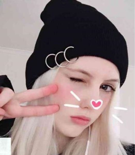 

iron ring metal ring warm knitted knitted hat cold hat, Blue;gray