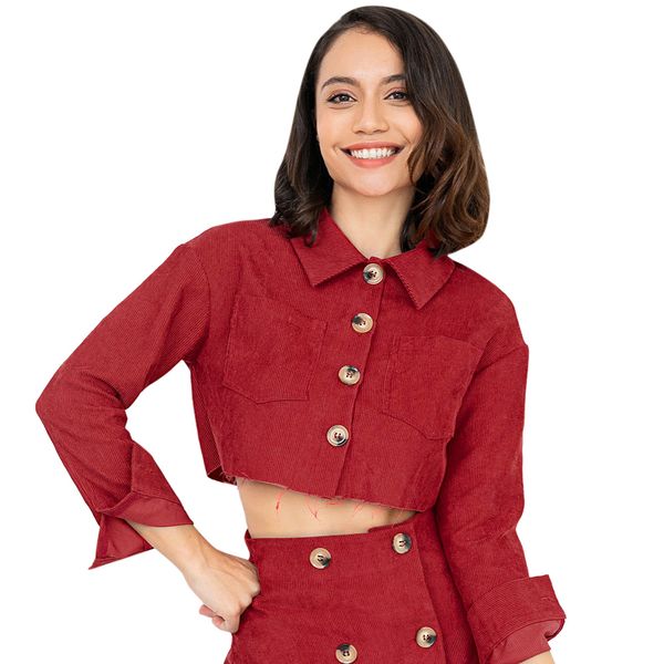 

langstar corduroy cropped women jacket button pocket coat autumn spring frayed hem cool vintage jackets female casual outwear, Black;brown