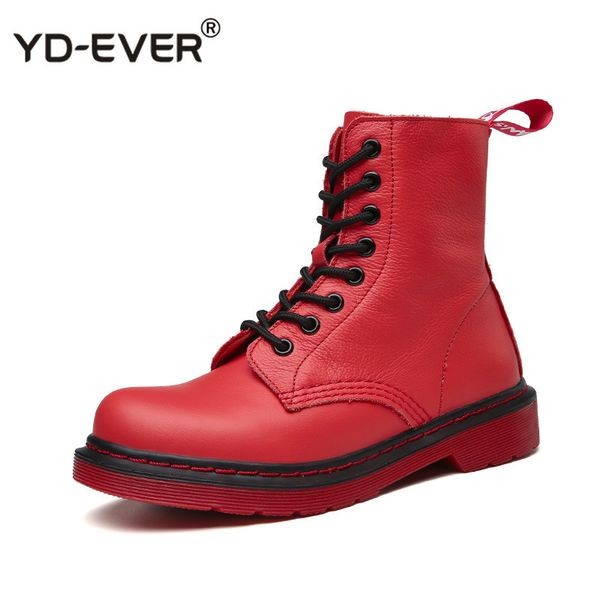 

sewing motorcycle boots women thick platform lace-up red black ankle boots fashion genuine leather snow women