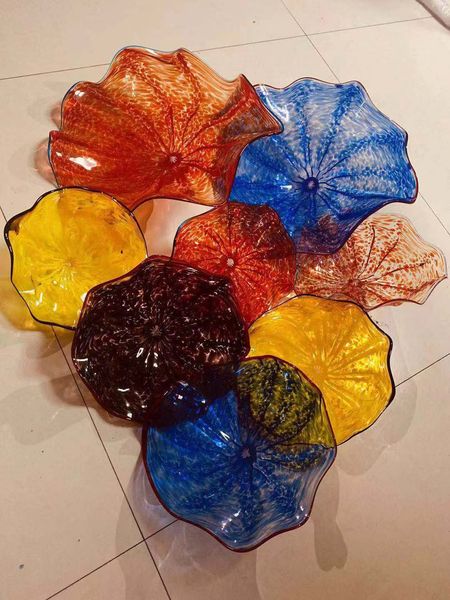 

modern art deco flower glass plates wall arts luxury 100% blown glass hanging wall plates european style murano flower glass plates wall art