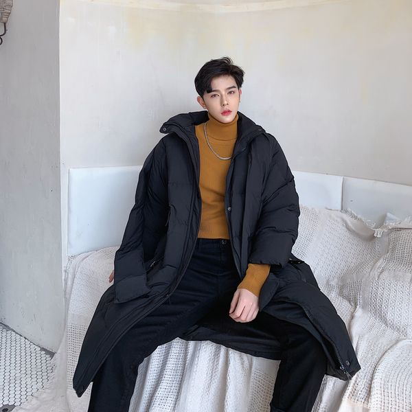 

men hooded black cotton padded jacket winter coat oversize hat detachable overcoat male streetwear long parkas outerwear