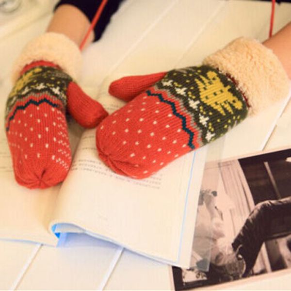 

fashion-tree pattern double layer knit halter mittens warm winter gloves women, Blue;gray