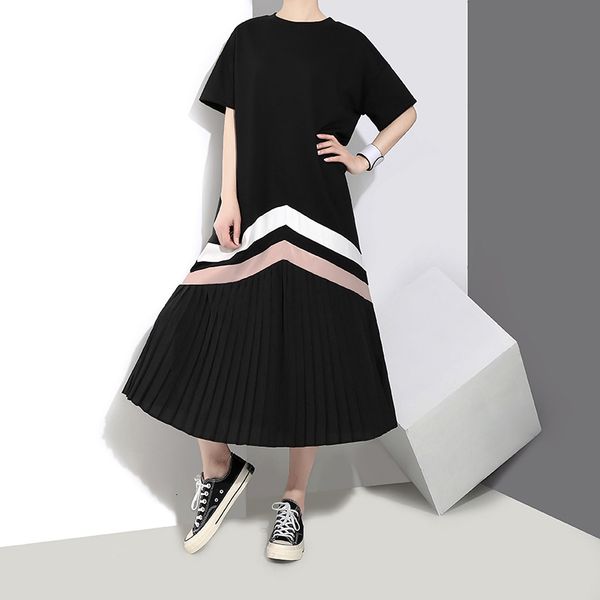 

женские платья женская одежда новые 2019 лето женщины черный синий длинные плиссированные платья полосатый плюс размер леди повседневные пла, Black;gray