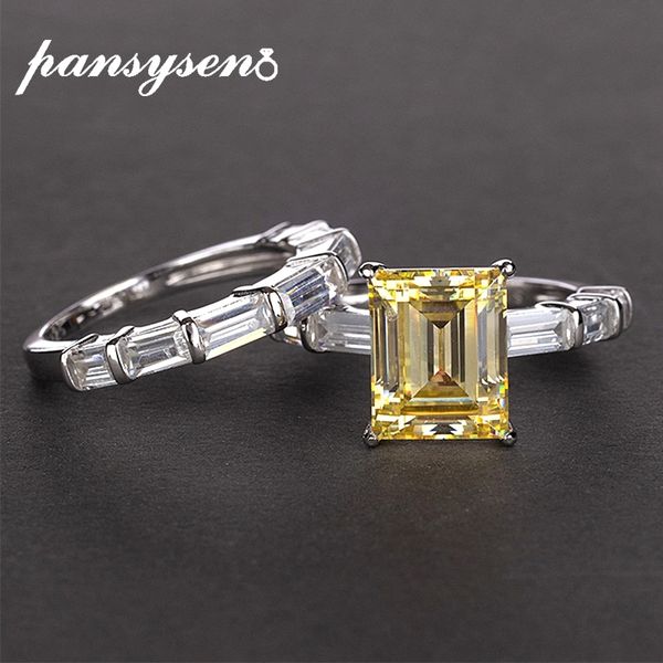 

pansysen real 925 silver rings for women original design double stackable fashion jewelry bridal sets wedding ring accessories, Slivery;golden