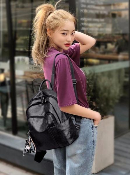 

2019 retro women's backpack pu leather backpack fashion travel bag schoolbag women