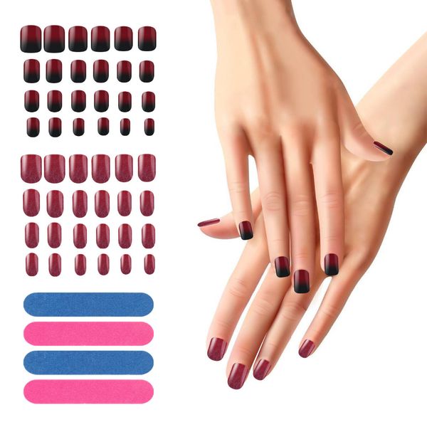 Acheter Faux Ongles Set Full Cover Manucure Faux Ongles Conseils Rouge Noir Gradient Glitter Ongles Artificiels Pour Dames Sans Colle De 1965 Du