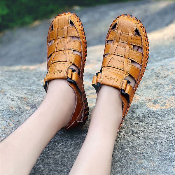 

men's sandals men's casual leather summer buckle breathable summer beach shoes comfortable and stylish sandals men, Black