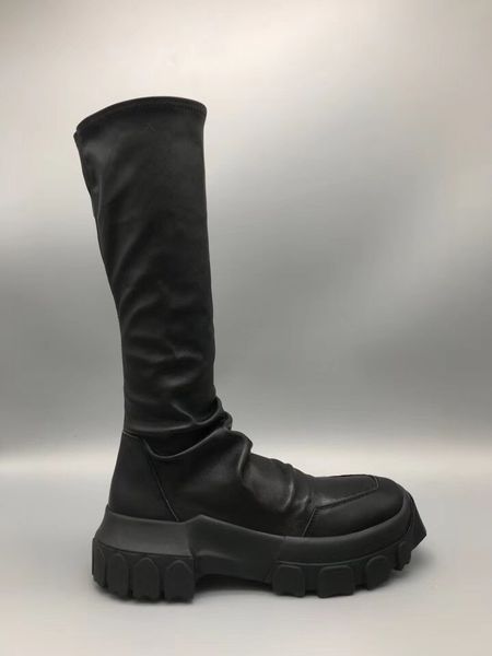 Schaffell-Stretch-Baumwoll-TPU-Außensohle Stiefel Europäische und amerikanische Modepersönlichkeit, langläufige High-Top-Oberschenkelhohe Stiefel aus echtem Leder