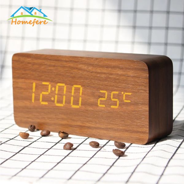 

digital wooden alarm clock alarm date desk clock table brief voice-activated electronic usb charging