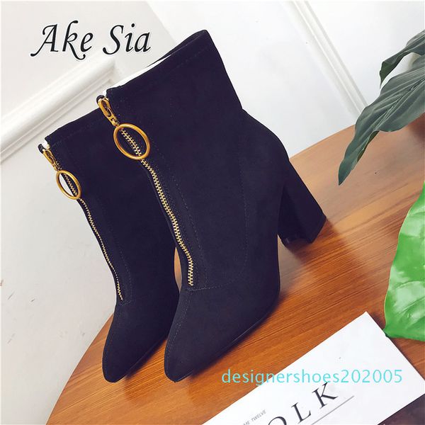 

2018 autumn winter women boots new fashion pointed thick with wild shallow mouth boots women simple and comfortable booties d05, Black