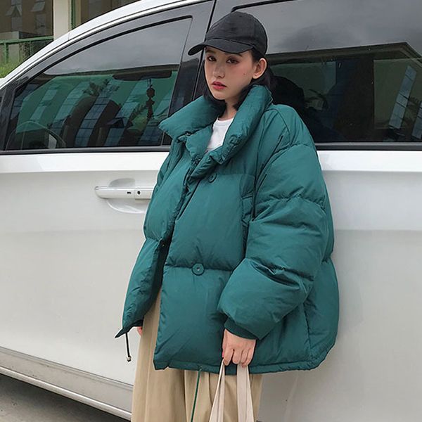 

korean style 2019 winter parkas women stand collar solid black white female down loose oversized womens cotton coat short parka