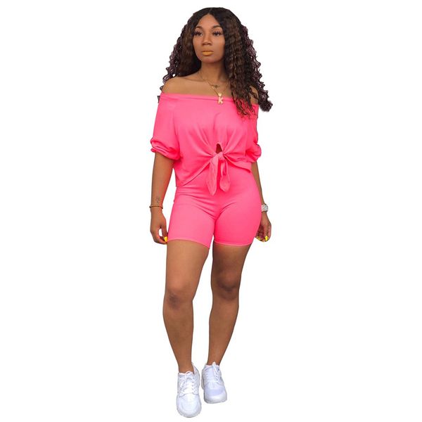 

solid color summer 2 piece pants set women front tie up hem crop shorts sporting tracksuit outfits, White