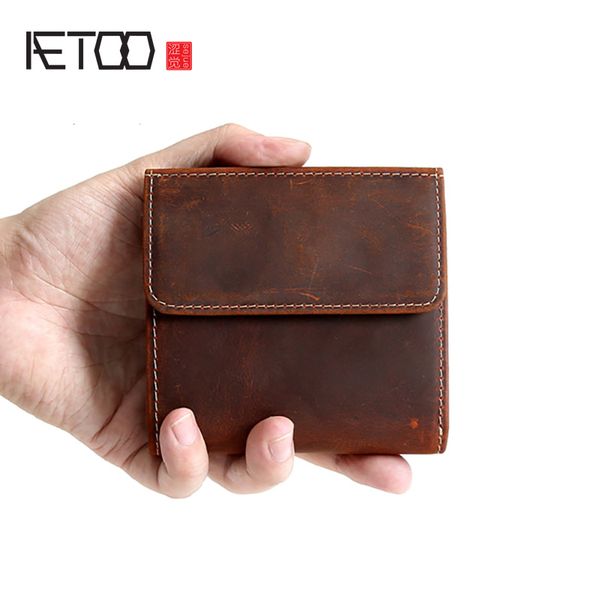 

aetoo vintage мужской кожаный бумажник короткий, случайный тренд кошелек, сумка ноль монета женщин, Red;black
