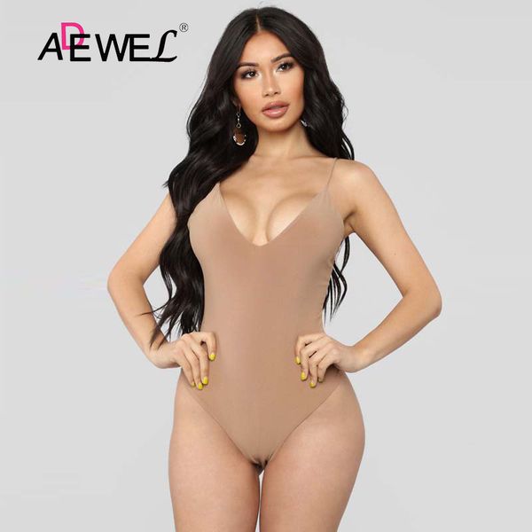 

adewel casual button women bodysuit hollow out party club spaghetti strap summer elegant playsuit bodycon ladies body 2019, Black;white