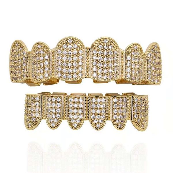 

hip hop grillz for men women full diamonds dental grills real gold plated cool rappers body jewelry two colors golden silver ng, Black