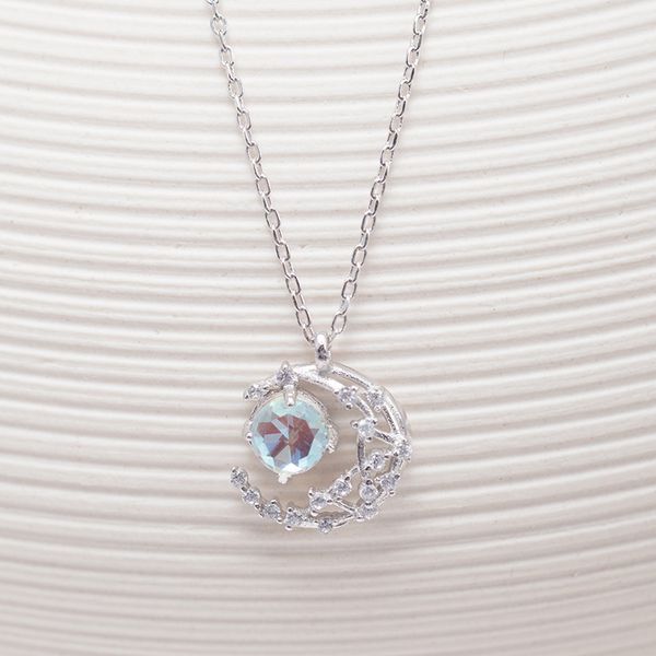 

s925 moon glaze pendant necklace actress ball necklace european and american simple temperament clavicle chain wholesale tl11324-p, Silver