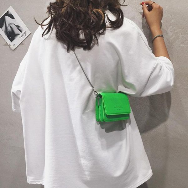 

mini crossbody ladies handbag small neon green yellow pink chain messenger bag women handbag bolso mujer purse #t1g
