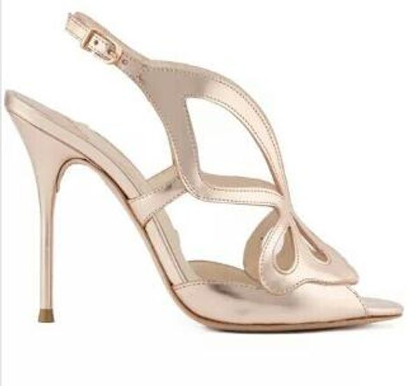 

women's leather heels, sophia webster gold butterfly heels, hollow open-toed sandals, size: 34-42,gold, Black