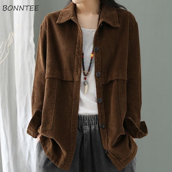 

jackets women cotton corduroy cargo coat vintage retro all-match trendy loose leisure women jacket chic korean style classic new, Black;brown