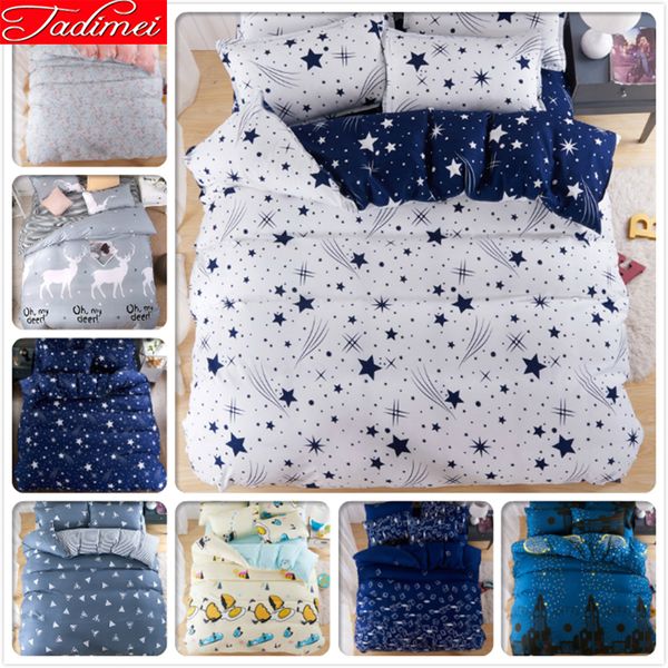 

galaxy meteor stream stars starry sky pattern blue white 3/4pcs bedding set kid soft bed linen single full  king size