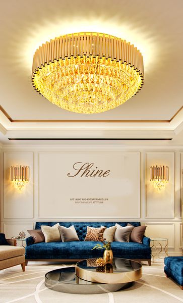 

american k9 crystal ceiling lights fixture led modern golden round crystal ceiling lamp shining l restaurant home indoor lighting