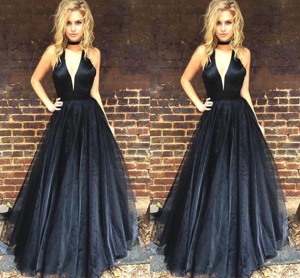 2019 Sexy Alta Pescoço Preto Vestidos de Noite Com Decote Em V Império Cintura Organza Aberto Para Trás Prom Vestido Formal Vestidos de Ocasião Especial Vestido Plus Size