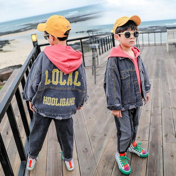 

children's clothing autumn new boy denim jacket casual shirt windbreaker coat, Blue;gray