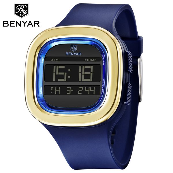 

benyar square digital watch men sports watch waterproof outdoor electronic led men clock wristwatch relojes hombre saat, Slivery;brown
