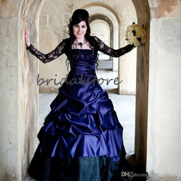 Viktorianische Maskerade-Gothic-Brautkleider mit Spitzenjacke, trägerlosen Falten, Country Garden Church Brautkleider 2020 Hochzeitskler