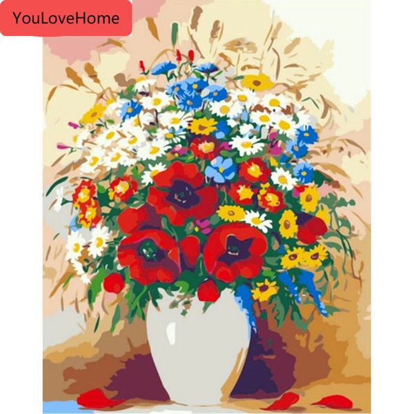 

painting by numbers flower in vasehandpainted art dawing on canvas picture set diy home decoration gift diy picture coloring by number