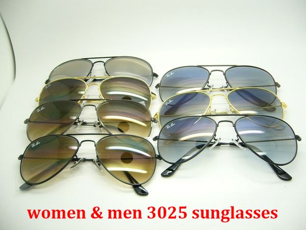 

brand designer sunglasses metal hinge aviator sunglasses gradient sun glasses uv400 lens with cases and box 3025, Blue