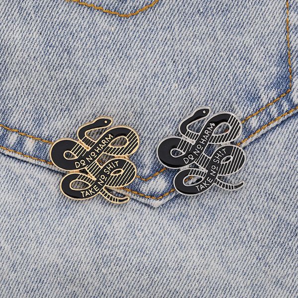

do no harm take no shit brooches black snake enamel pins shirts coat badges funny jewelry, Gray