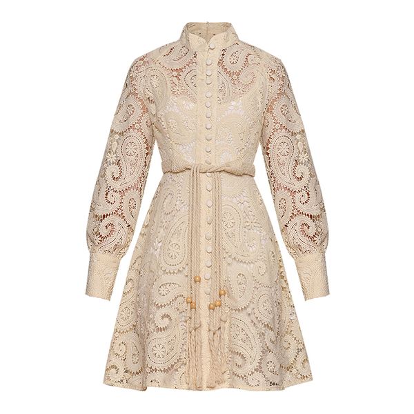 

2019 runway dress women's lantern sleeve buttons lace dress, Black;gray