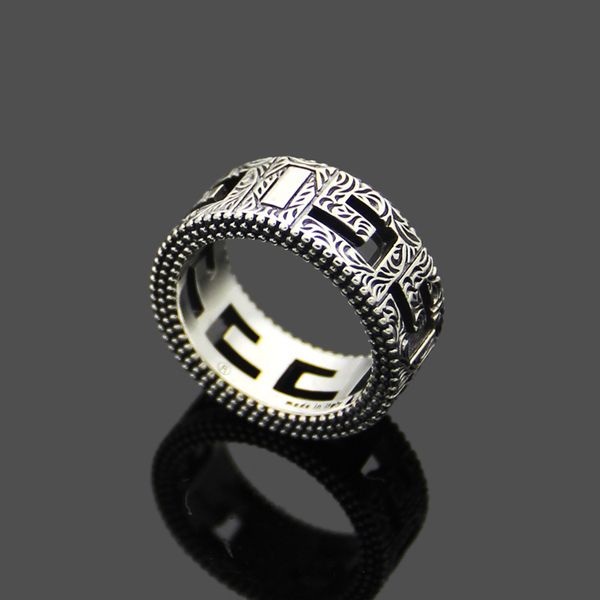 

retro men lady titanium steel carving pattern hollow out g letter wedding engagement wide rings size6-9, Slivery;golden