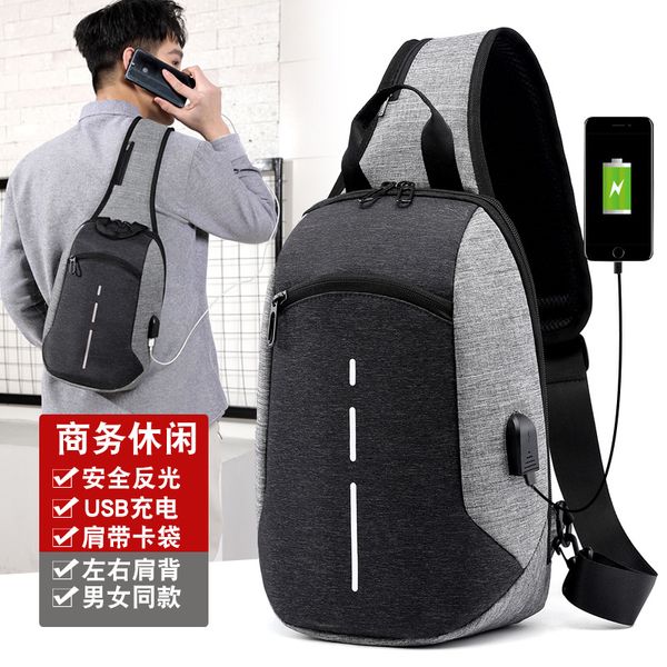 

men's large capacity shoulder bag sling chest bag canvas usb charging sports messenger men's 2020 chest travel belt