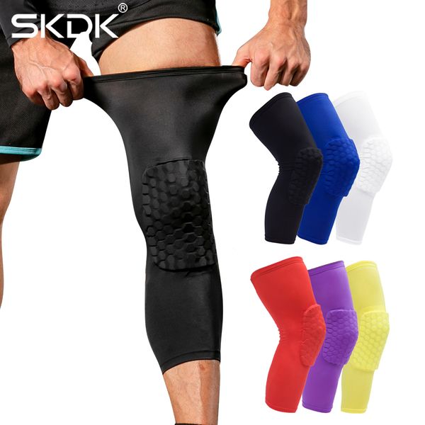 

1pc breathable absorb sweat basketball knee pad honeycomb shockproof long leg sleeves knee brace football sports guard, Black;gray