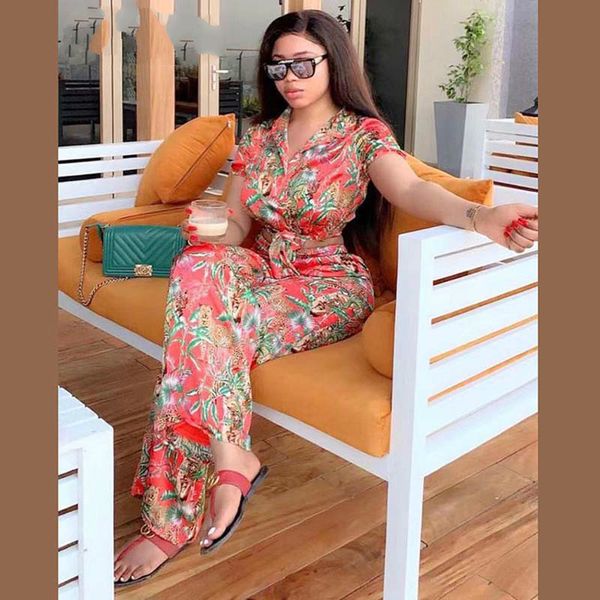 

vintage printed two pieces set women african clothing 2020 summer boho short sleeve wide leg pants suit tracksuit outfit, White