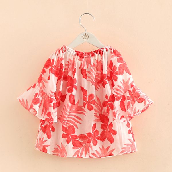 

2018 summer baby cotton linen girl's shirt summer new style girls' shirt children's floral girl's fashion-clothing, Blue