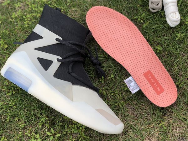 

new authentic air fear of god 1 string the question triple black fog off noir grey oatmeal basketball shoes men ar4237-902 sneakers with box