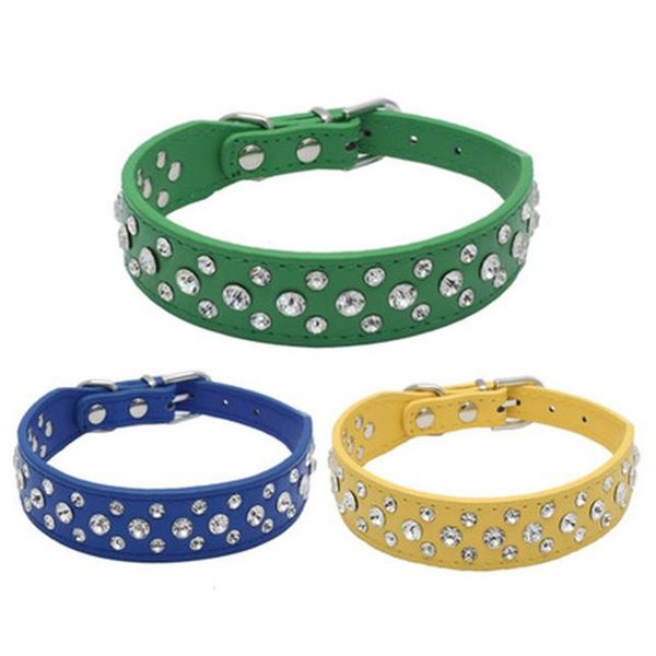 

fashion leather diamante dog collar harness midium yellow kaulapanta bling rhinestone glitter crystal small dog training collar