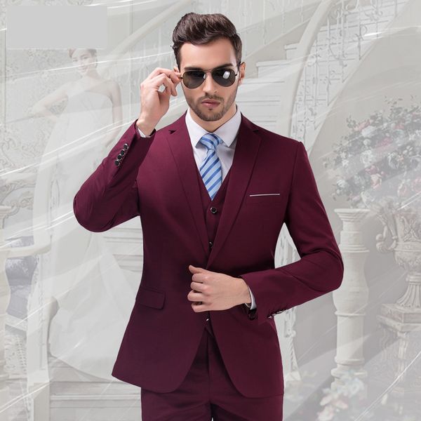 

wine groom tuxedos notch lapel center vent men wedding dress excellent men business dinner prom blazer 3 piece suit(jacket+pants+tie+vest)2, Black;gray