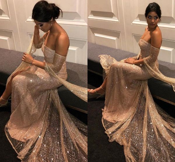 

Gold 2019 Evening Dresses Sequined Prom Gowns Lace-up Sparkling Elegant Special Occasion Dress Formal Wear vestidos de fiesta Abendkleider