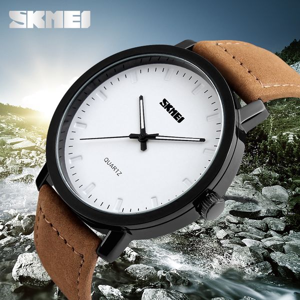 

skmei reloj mujer brand new fashion brown leather strap watches men quartz watch waterproof men wristwatches concise 1196, Slivery;brown