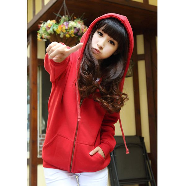 

wt047 casual jacket coat 2018 harajuku new solid jacket women autumn hooded zipper long sleeve outerwear loose red m-2xl, Black;brown