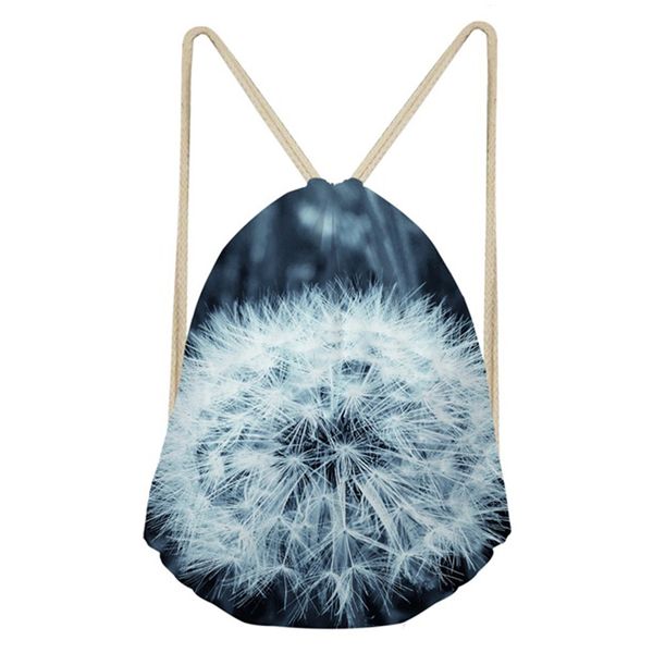 

thikin 2019 dandelion print sack string backpack youth girl small mochila drawstring bag woman shopping shoulder back pack