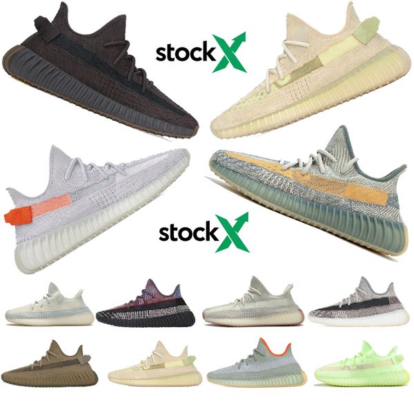 

2020 kanye west running shoe flax cinder glow tail light linen yecheil cream desert sage men women sneakers size us4-13
