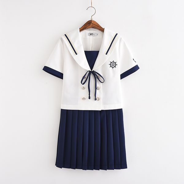 

svitania sakura японский короткий рукав jk школьная форма синий и белый цвет матросский костюм старшая школа колледж костюм, White