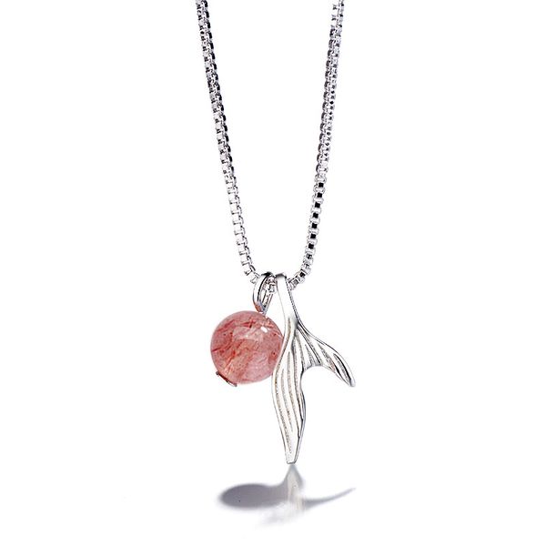 

dream mermaid tear strawberry crystal clavicle chain fresh pink dolphin tail necklace pendant accessories, Silver